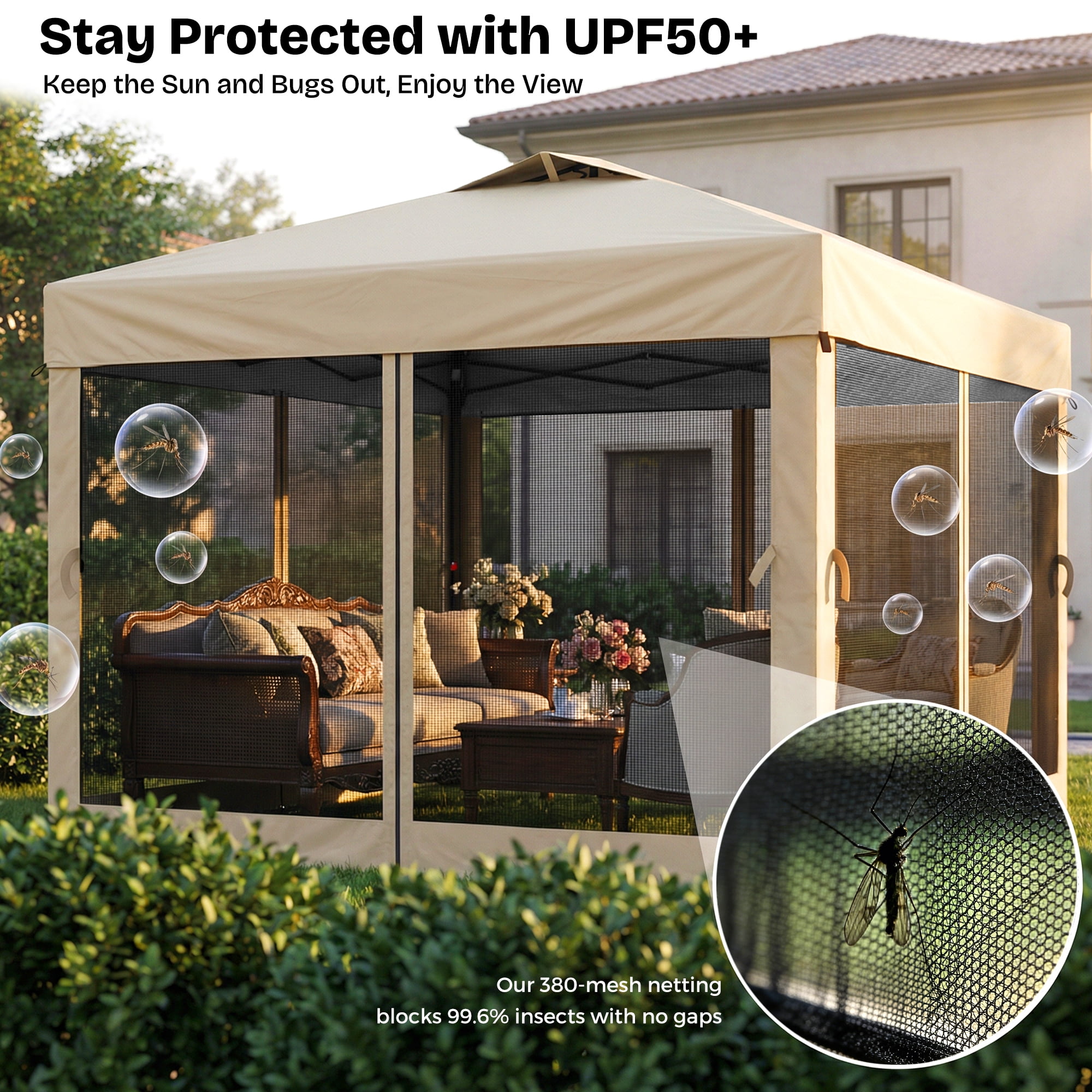 Advwin 10x10 Pop Up Canopy Tent with Netting, Instant Folding Outdoor Gazebo with Wheeled Carry Bag, 3 Adjustable Heights, 4 Sandbags & 4 Ropes, Portable Canopy Shelter for Patio, Backyard, Camping,