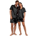 thumbnail image 2 of Ekouaer Couple Matching Pajamas Sets Silk Short Sleeve Button Down Sleepwear Satin Pjs Shorts Set Soft Lounge Set, 2 of 6