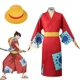 thumbnail image 2 of Disfraz de Luffy de Anime, disfraz de Wano Country Monkey D. Luffy, kimono de cosplay para hombre, adultos, cárdigan rojo, sombrero, disfraces de Halloween, 2 of 5