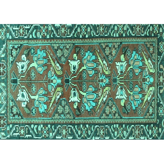 Ahgly Company Indoor Rectangle Persian Turquoise Blue Traditional Area Rugs, 3' x 5'