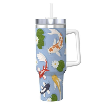 

Zeuib Colorful Koi Fish Printed Insulated Stainless Steel Hot/Cold Coffee Cup 40oz Ice Bully With Handle Tumbler with Straw and Handle Insulated Water Bottle Travel Mug Cup