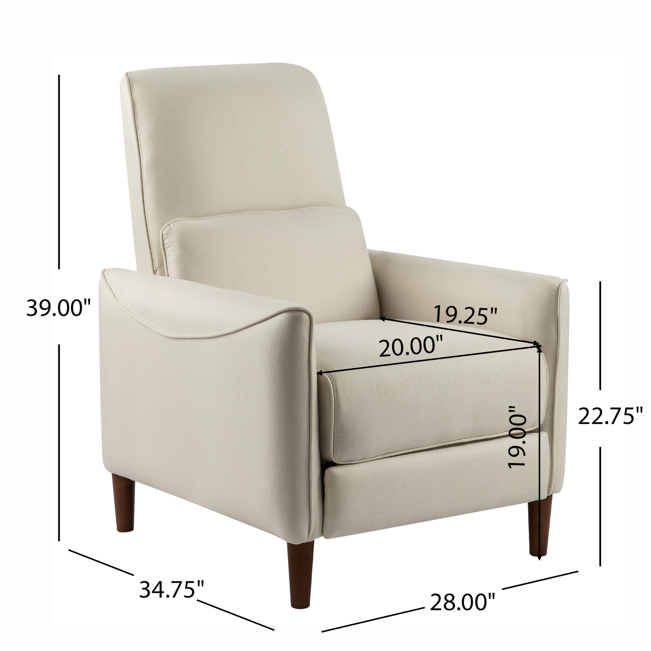 Verve Modern Upholstered Push Back Recliner with Lumbar Support, Beige