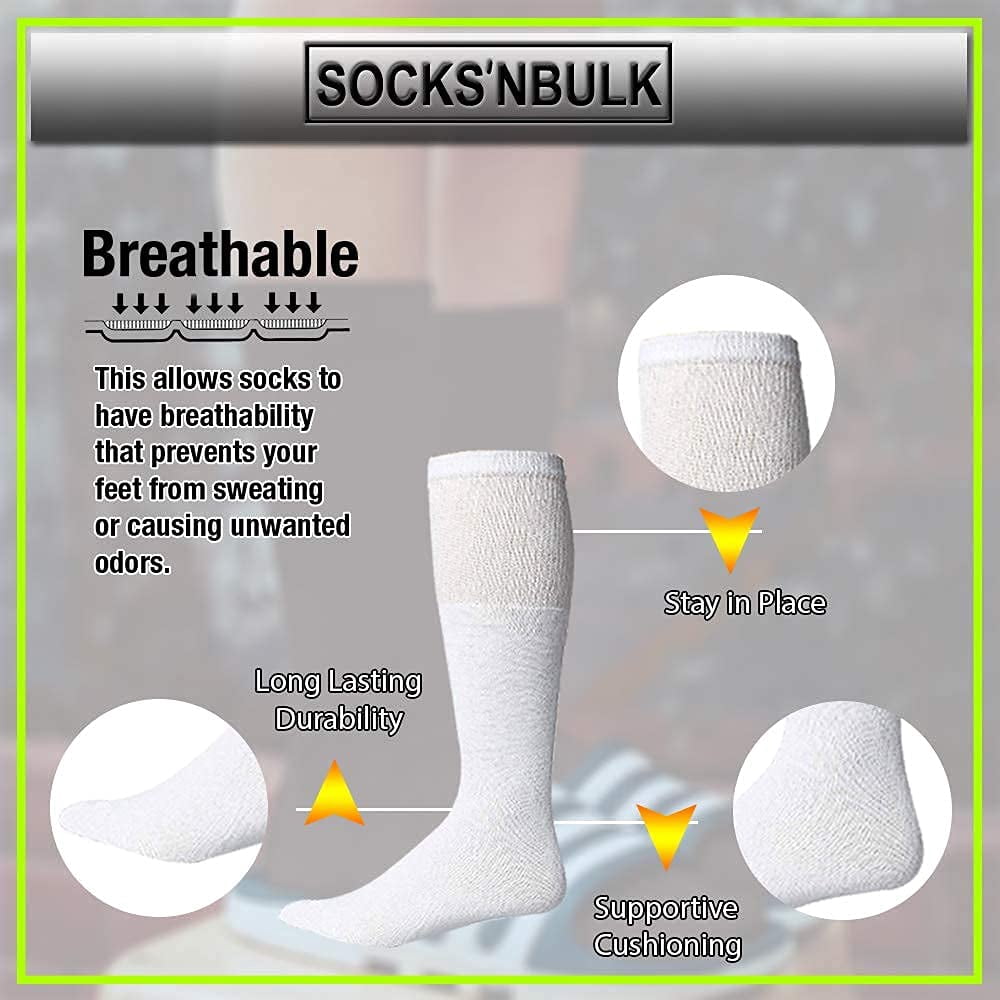 SOCKS'NBULK 60 Pairs Wholesale Bulk Sport Cotton Mens Crew, Ankle Socks, Value Deal, Size 10-13 (MENS WHITE TUBE)