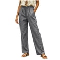thumbnail image 2 of Womens Pants with Pockets 100% Cotton High Waist Loose Casual Pants, 2 of 6