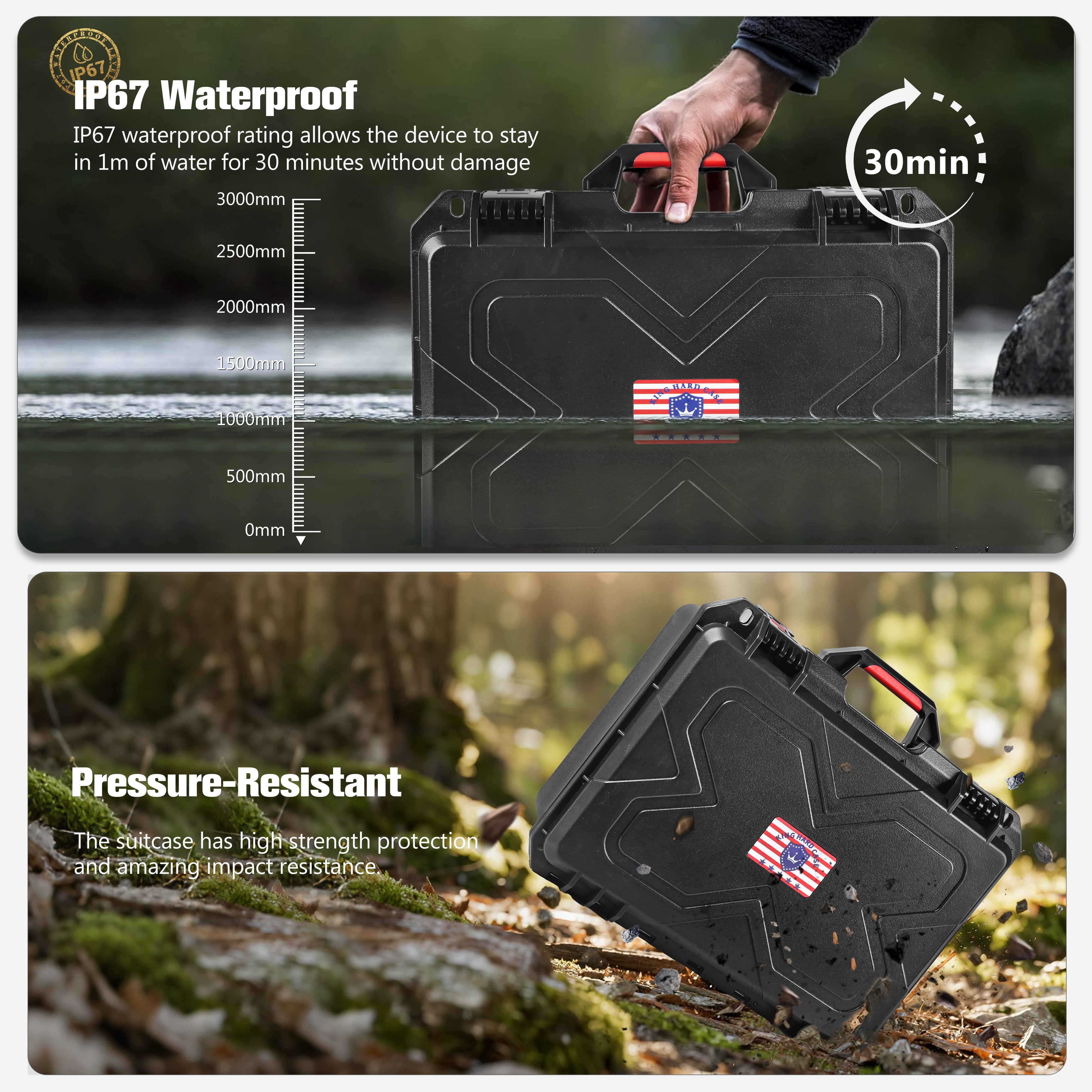 Kinghardcase 4-Slot Hard Case with Pre-Cut Foam, TSA-Compatible Lockable Waterproof Storage Box, Shockproof Equipment Case with Desiccant, 16.9"x13.7"x7"