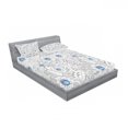 thumbnail image 3 of Floral Bedding Set with Sheet & Covers, Ornamental Hand Drawn Flowers and Leaves Blue Dots Doodle Pattern Abstract Art, Printed Bedroom Decor 2 Shams, 4 Sizes, Black White Blue, by Ambesonne, 3 of 3