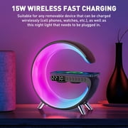 GPED Bluetooth Atmosphere Lamp Alarm Clock, 15W Fast Wireless Charger, Dimmable Night Light