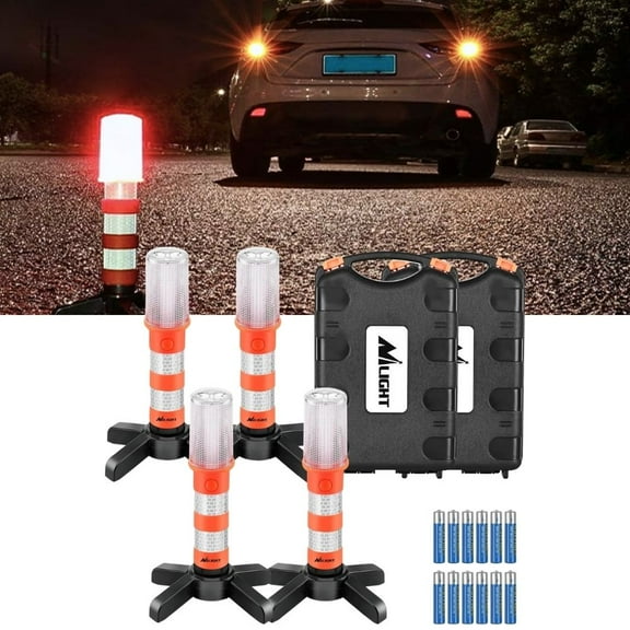 Nilight Led Roadside Emergency Car Kit,Magnetic Base, Detachable Stand, Solid Storage Case, Super bright Safety Strobe Light Road Warning Light-4 pack