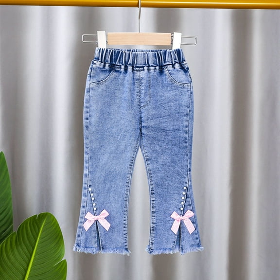 Jeans Girls Embroidered Jeans Girls Bell Bottoms with Pockets High Waisted Girls Wide Leg Pants for Toddler Girls 6-12 Months