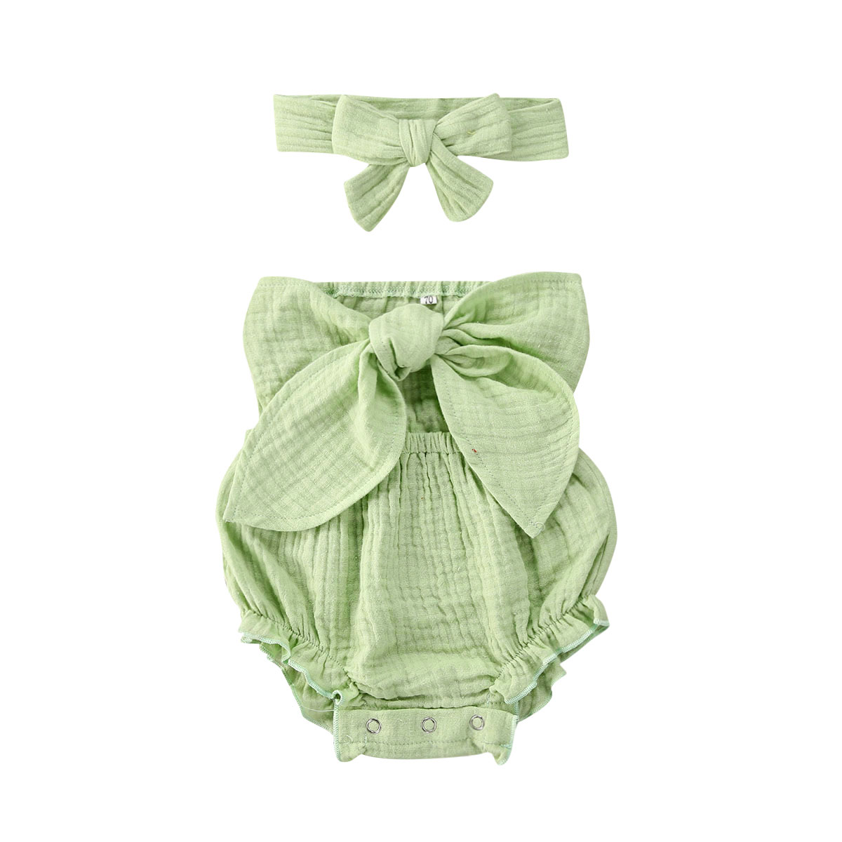 Newborn Baby Girls Solid Sleeveless Jumpsuit Romper Headband Clothes Outfits