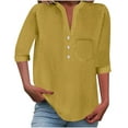 thumbnail image 2 of Xdegoge History Henley Shirts for Women Cotton Button Up Shirt Summer Trendy 3/4 Sleeve V Neck Blouses Lightweight Breathable Tunic Tops Beach Vacation Clothes, 2 of 7