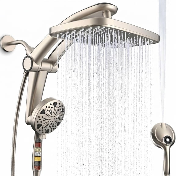 12-inch Brushed Nickel Dual Rain and Handheld Shower Head with 9 Spray Settings