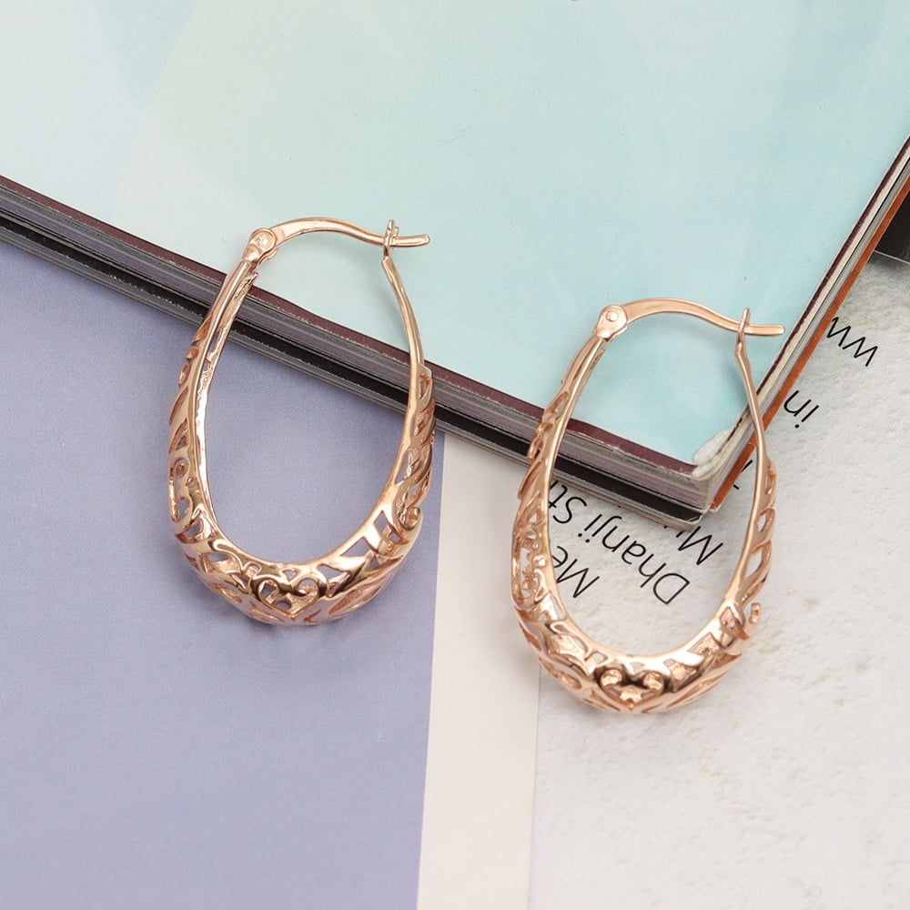 LeCalla 925 Sterling Silver Light-Weight Rose-Gold Plated Click Top Oval Filigree Hoop Earrings Jewelry Gifts for Women 32MM