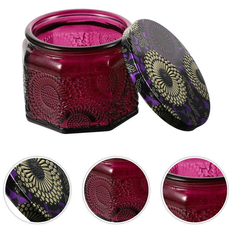 14pcs Embossed Glass Candle Containers Empty Round Candle Making Jars with Lids, Size: 6.5x5cm