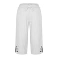 thumbnail image 4 of HEILAU Women's Casual Pants Fashion Cotton Linen Button Slit Solid Color Cropped Pants Womens Sweatpants White M, 4 of 4