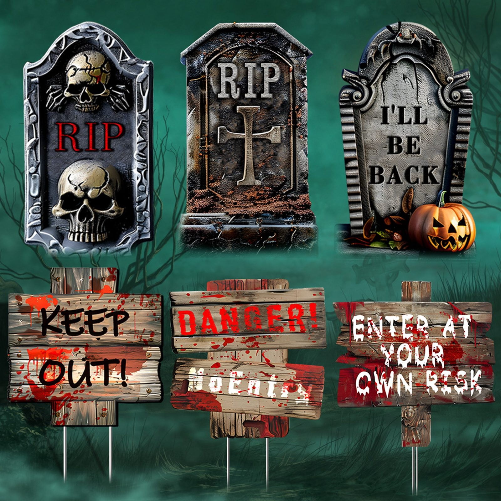 Décoration Halloween Phosphorescente - Panneau "No Trespassing" 30x20 Cm - Brille Dans Le Noir - Aluminium - Pour Porte, Fenêtre, Extérieur - 9