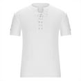 thumbnail image 3 of Njoeus Men's Athletic Shirts & Tees Short Sleeve Tops Men's Lace Up Short Sleeve Shirts Men Cotton Linen T-Shirt Band Collar Summer Casual Blouse Mens White Tee Shirts, 3 of 5