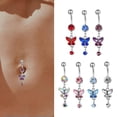 thumbnail image 2 of HOOUN Rings Jewelry Piercing Navel Body Drop Belly Butterfly Dangle Rhinestones Button-Red, 2 of 9