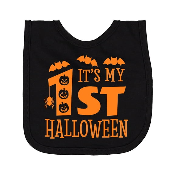 Inktastic My First Halloween in Orange with Pumpkins, Spider, and Bats Newborn Bib