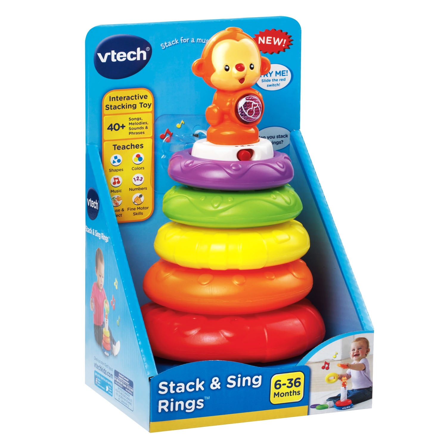 VTech Stack and Sing Rings Colorful Interactive Stacking Toy With Music