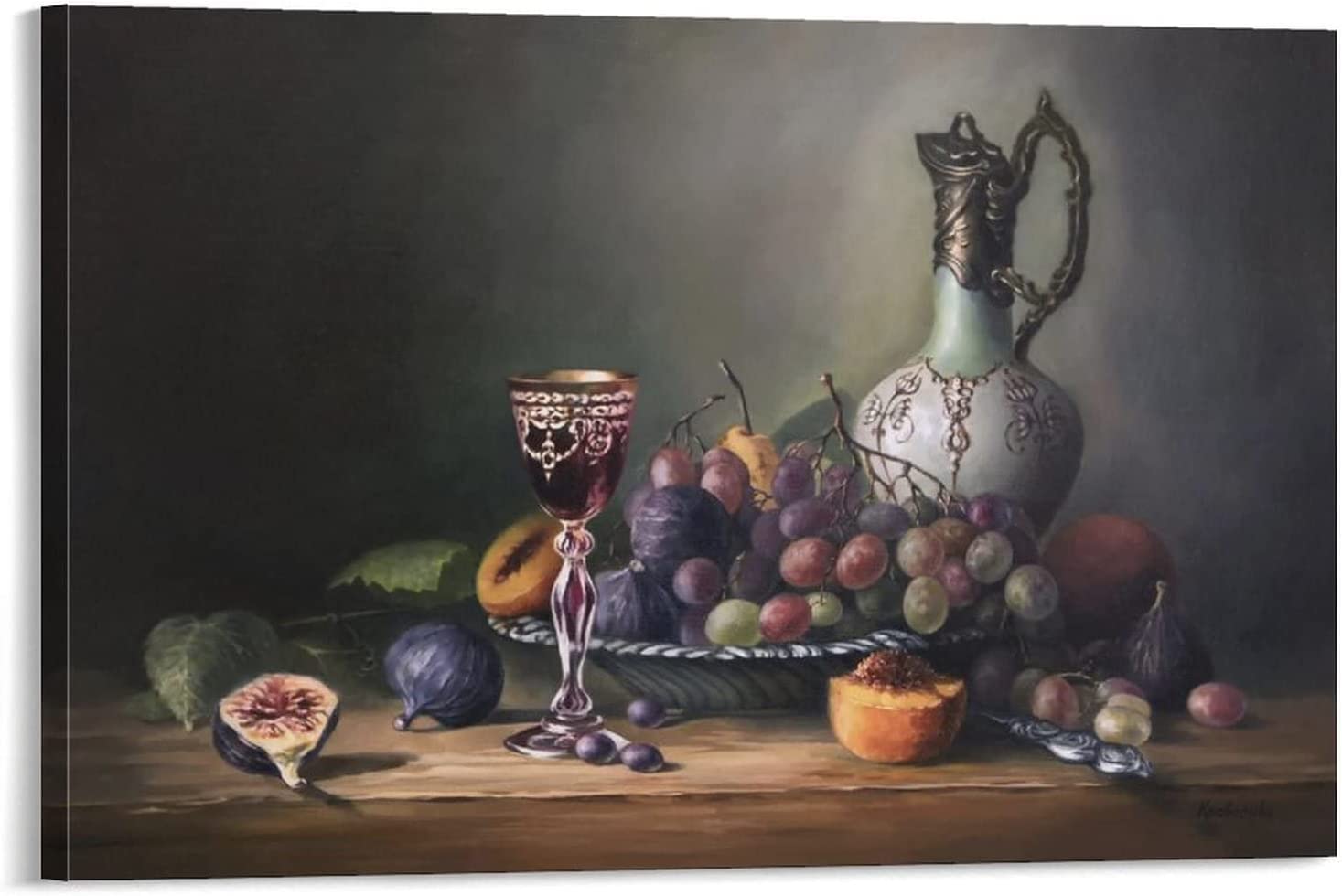 Vintage Food Wall Art Figs Grapes Tall Wine Jug Various Fruits Kitchen