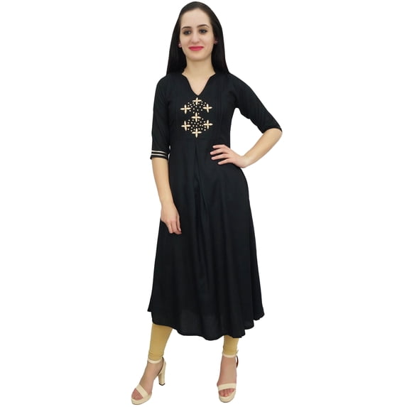 Bimba Women's Black Designer Tunic A-Line Kurta Kurti Indian Ethnic Wear Top-10