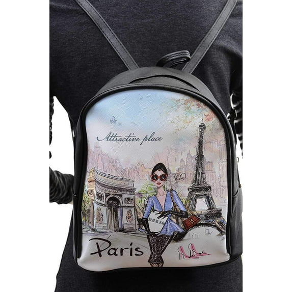Vintage Look Pin Up PARIS Mini Backpack Daypack Vegan Leather -
