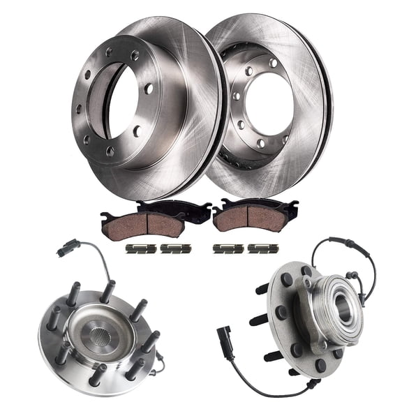 Detroit Axle - 4WD Front Brake Kit for 2006 2007 2008 Dodge Ram 2500 3500 [8-Lug] Brake Rotors Ceramic Brakes Pads Wheel Bearing Hubs Assembly Replacement [13.91 inch Front Rotor]