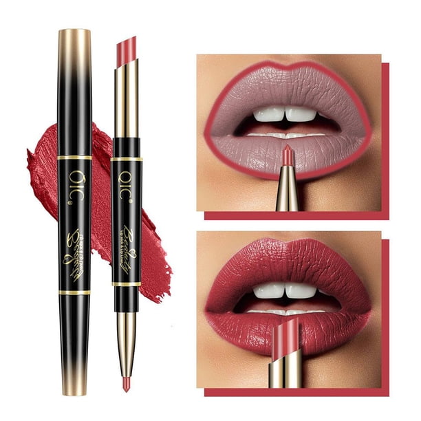 Wartleves Lápiz labial automático de doble punta, delineador de labios mate, resistente al agua y al desvanecimiento^
