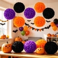 thumbnail image 4 of 6Pcs Black Purple Orange Paper Pom Poms Decorations for Halloween Birthday Thanksgiving Orange Party Decoration Ceiling Wall Hanging Tissue Flowers Decorations - 10X10'', 4 of 6