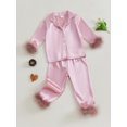 thumbnail image 2 of Binshrliy 2Pcs Toddler Baby Girl Satin Pajamas Set Long Sleeve Shirt and Pants 12M 18M 24M 3T 4T 5T Kids Fall Sleepwear Loungewear, 2 of 6