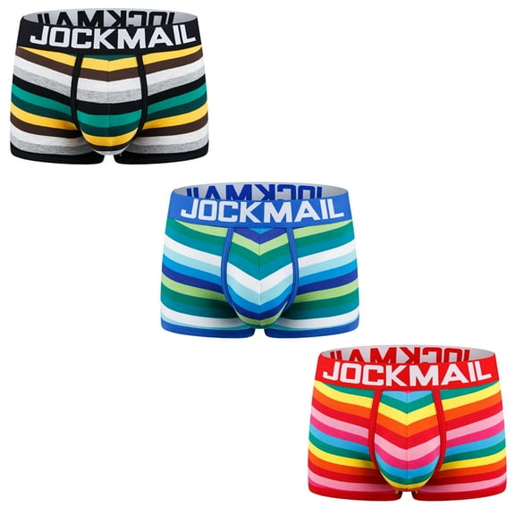 JOCKMAIL 3PCS/Pack Men Briefs Underwear Cotton Mens Rainbow Stripe Underwear Boxer Comfortable Underpants