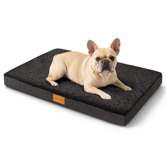 Exclusivo Mezcla Small Dog Bed with Removable and Washable Cover 30"x20", Orthopedic Pet Bed for Crates, Non-Slip Bottom and Waterproof Liner, Black