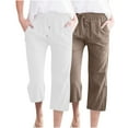 thumbnail image 2 of MELDVDIB 2PCS Womens Linen Capri Pants Elastic Waist Drawstring Straight Wide Leg Capris Cropped Trousers Summer Casual Loose Yoga Beach Pants, 2 of 8