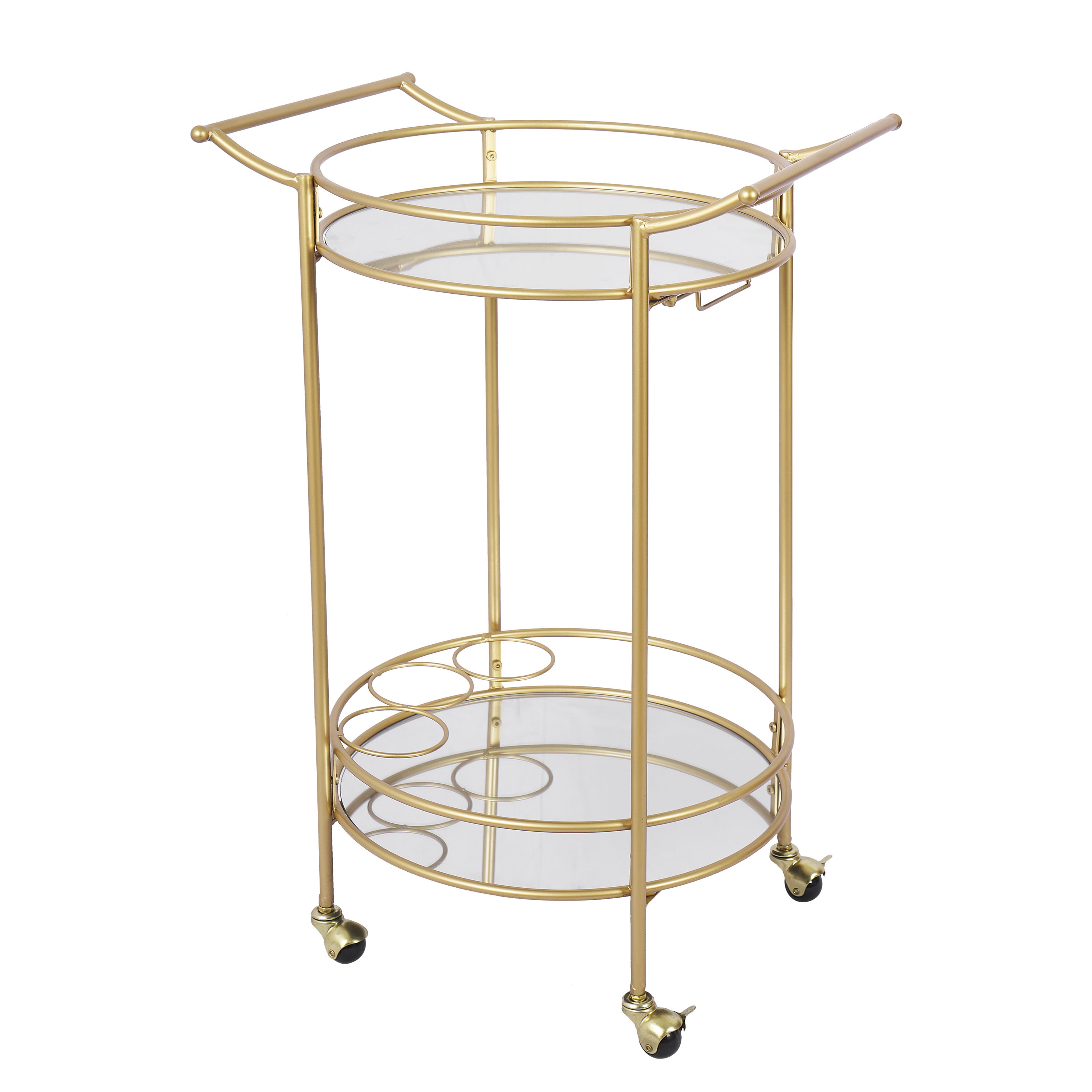 VEVOR Bar Cart with 2 Mirrored Shelves,36 L x 15 W x 36.6 H Gold Bar Cart with Lockable Casters and Handle for Home Kitchen Club