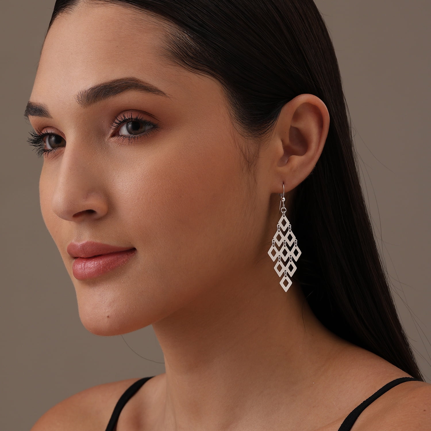 LeCalla 925 Sterling Silver Light-Weight Jewelry Diamond Shape Drop Dangle Earrings for Women and Teen 62MM