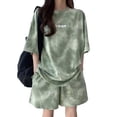thumbnail image 2 of sunsanly 2 Pcs/Set Women T-shirt Shorts Set Tie-dye Loose Short Sleeves Loose Mid Length Top Elastic Waist Mini Shorts Plus Size Casual Sport Daily Wear Top Pants Set, 2 of 8
