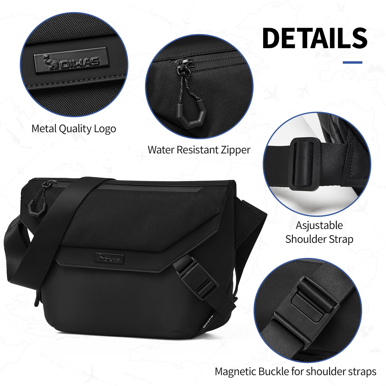 OIWAS Sling Crossbody Bag for Men, Lightweight Chest Shoulder Pack for Travel Gym, Black
