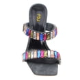 thumbnail image 4 of FSJ Women Graceful Rhinestone Double Strap Slide Sandals Slip On Square Open Toe Crystal Block Chunky High Heel Mule Dressy Shoes Size 7.5 Black Multicolor Crystals, 4 of 5