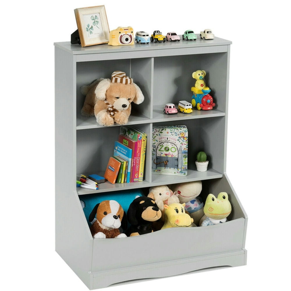 Topcobe 3-Tier Children's Multi-Functional Bookcase Toy Storage Bin Floor Cabinet, Kids Toy Storage Organizer-Gray