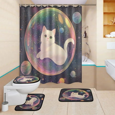 BZSMCE 4PCS Celestial Catnap Shower Curtain Set Bathroom Decorative Set