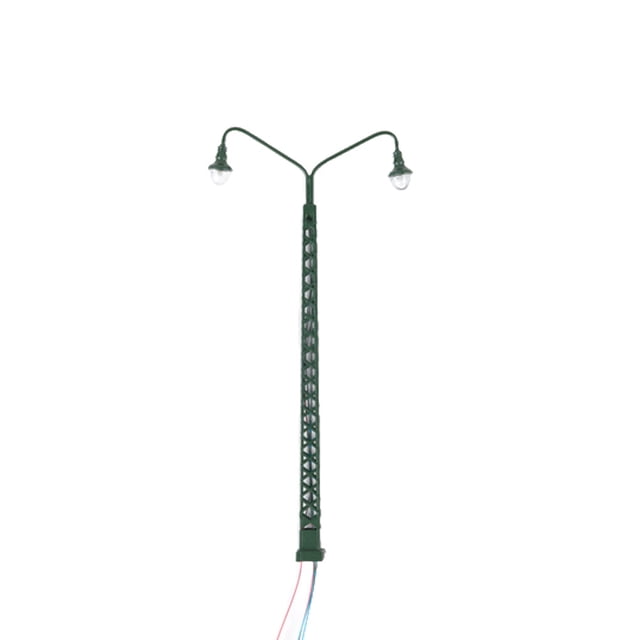 Injueey Modelo de lámpara de vía férrea, farola clásica a escala 1:87, diseño de construcción, luz LED de parque de cabezales, decoraciones Artesanía Verde (luz cálida)