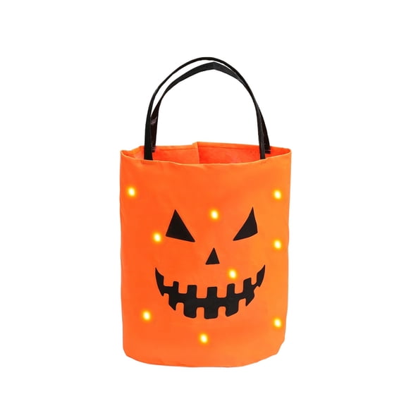 Black LED Halloween Candy Bag, Light Up Reusable Tote Bucket, Large Capacity Trick Or Treat Bag, Polyester Party Favor Bag For Kids Halloween Decor
