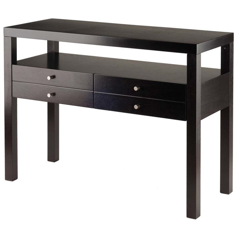 Winsome Copenhagen Console Table Espresso: Wood Composite with Shelf, Spot Clean, 2 Drawers