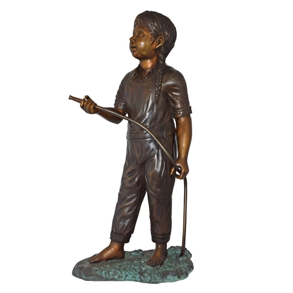 Nifao Girl Holding Garden Hose Outdoor Fountain Statue, Bronze Garden Water Feature Sculpture for Patio & Yard – Outdoor Garden Decor Sculpture, 13"L x 20"W x 39"H