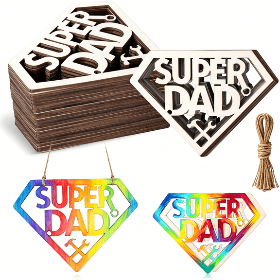 CYFW Super Dad Fathers Day Crafts for Kids Classroom Bulk, 20 Pcs Small Unfinished Wooden Painting Crafts for Toddlers, Diy Fathers Day