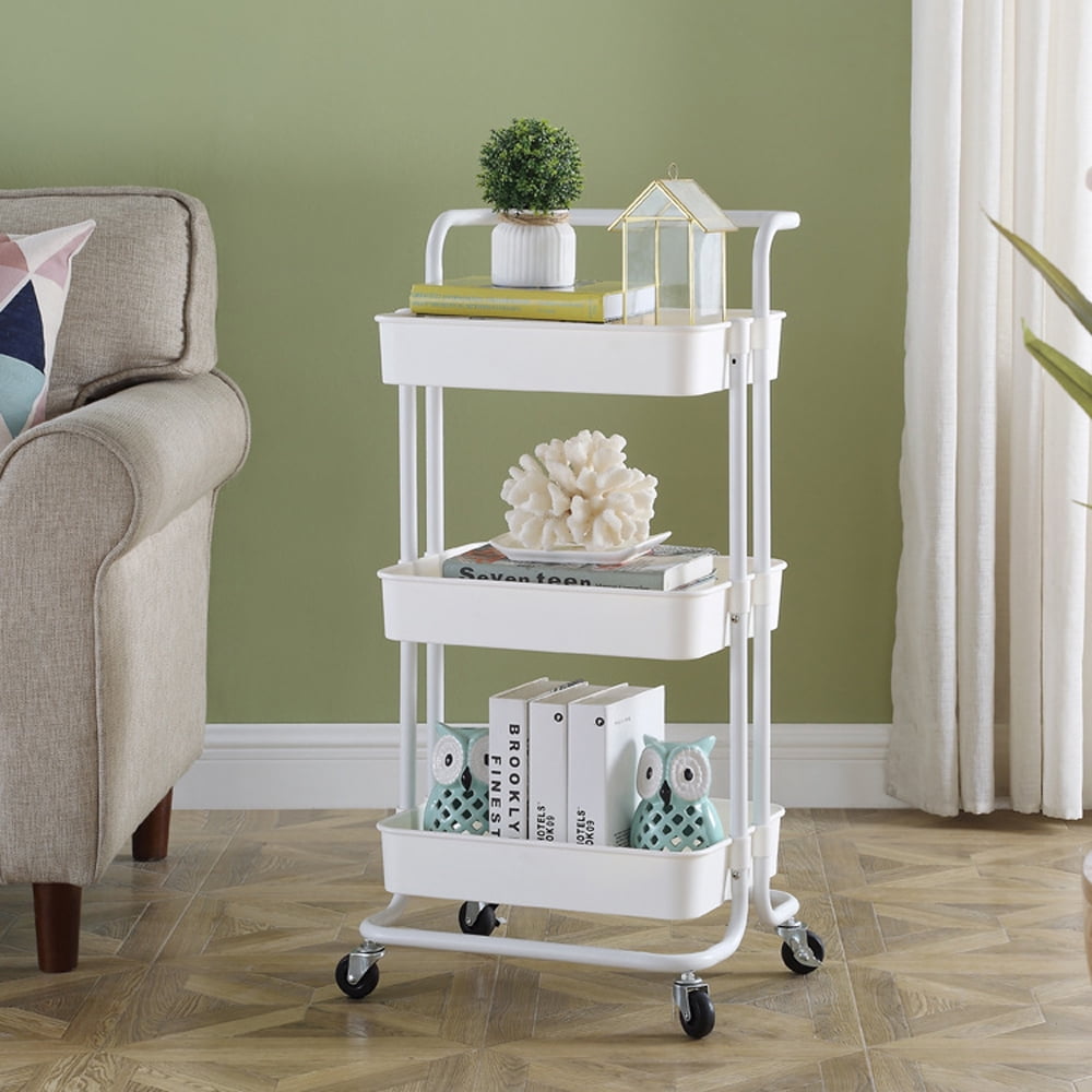 Storage Trolley Cart 3 Tier Metal Rolling Utility Craft Art Cart with