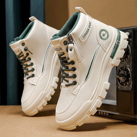 Men's High Top Fashion Sneakers, Lace Up Side Zipper Casual Boots for Daily Outdoor Wear