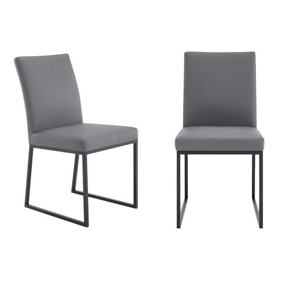 Armen Living Mira Contemporary Faux Leather Dining Side Chair in Gray (Set of 2)