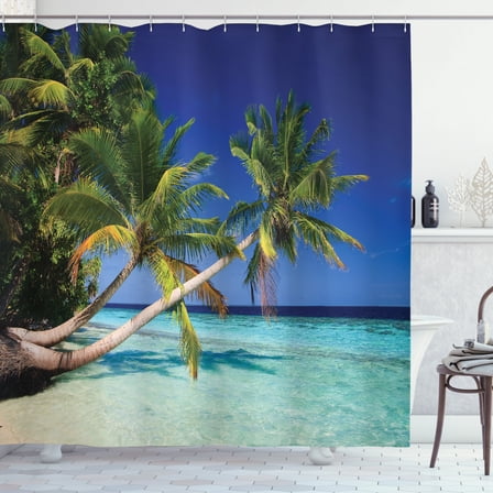 Ocean Decor Shower Curtain Set, Maldives Bay Summer Pacific Holiday Destinations, Bathroom Accessories, 69W X 70L Inches, By Ambesonne